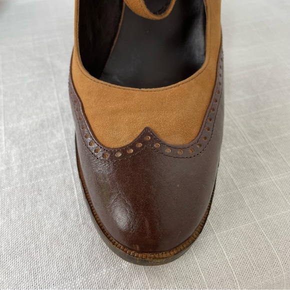 Vintage MISS REFREW Spectator Leather Suede Mary Janes Heels brown made in Italy - Picture 6 of 16